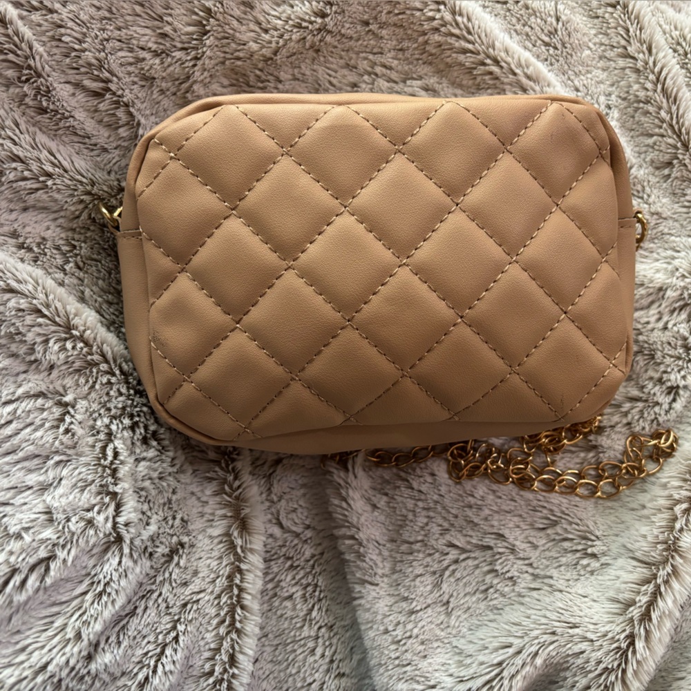 SHEIN Tan Quilted Mini Bag with Chain Strap